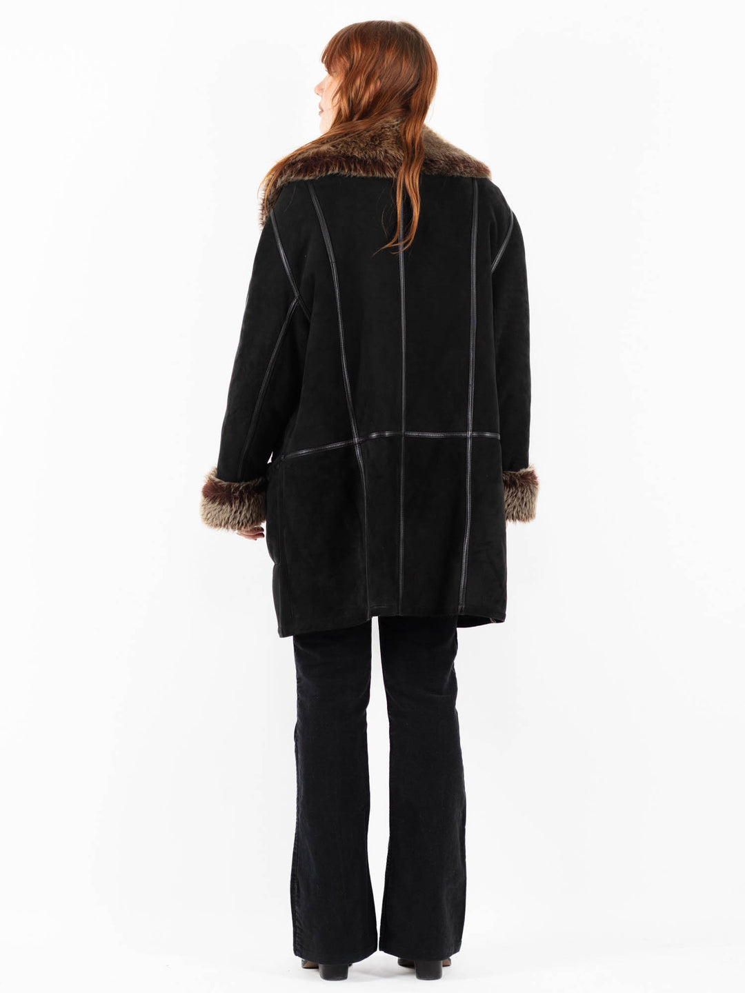 Vintage 90's Women Sheepskin Shearling Coat in BlackV9808