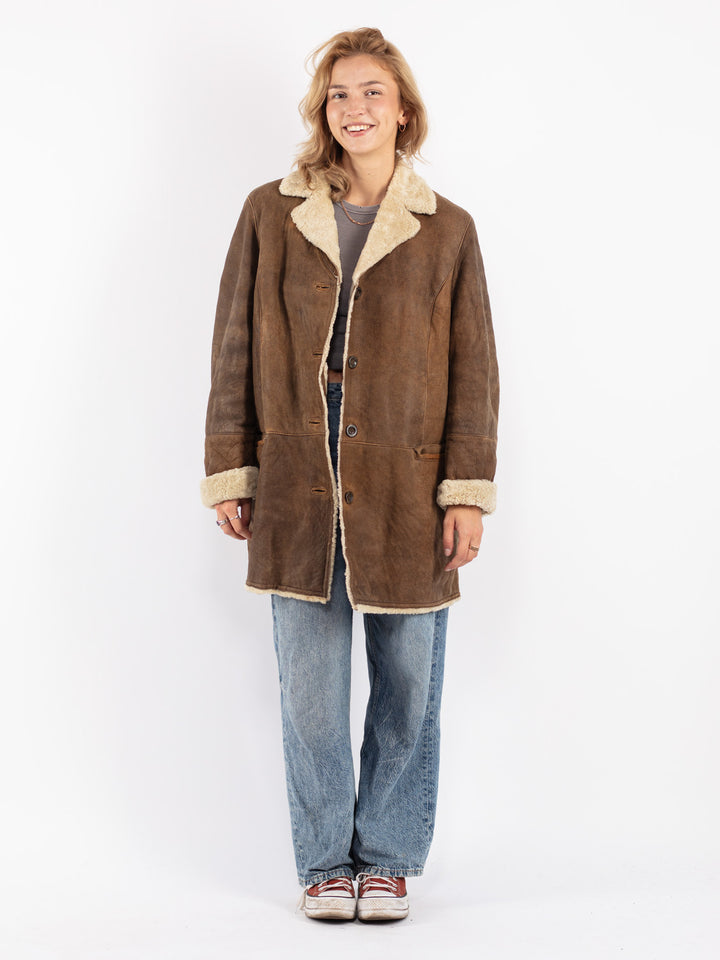 Vintage 90's Women Sheepskin Coat in Brown