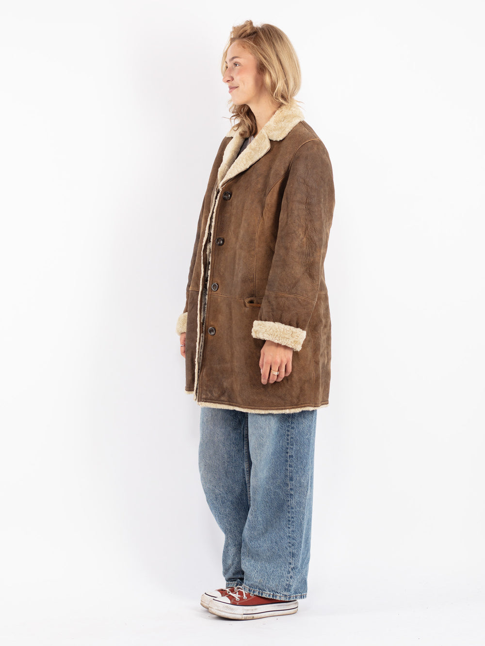 Vintage 90's Women Sheepskin Coat in Brown