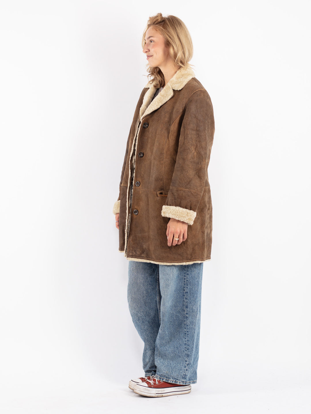 Vintage 90's Women Sheepskin Coat in Brown