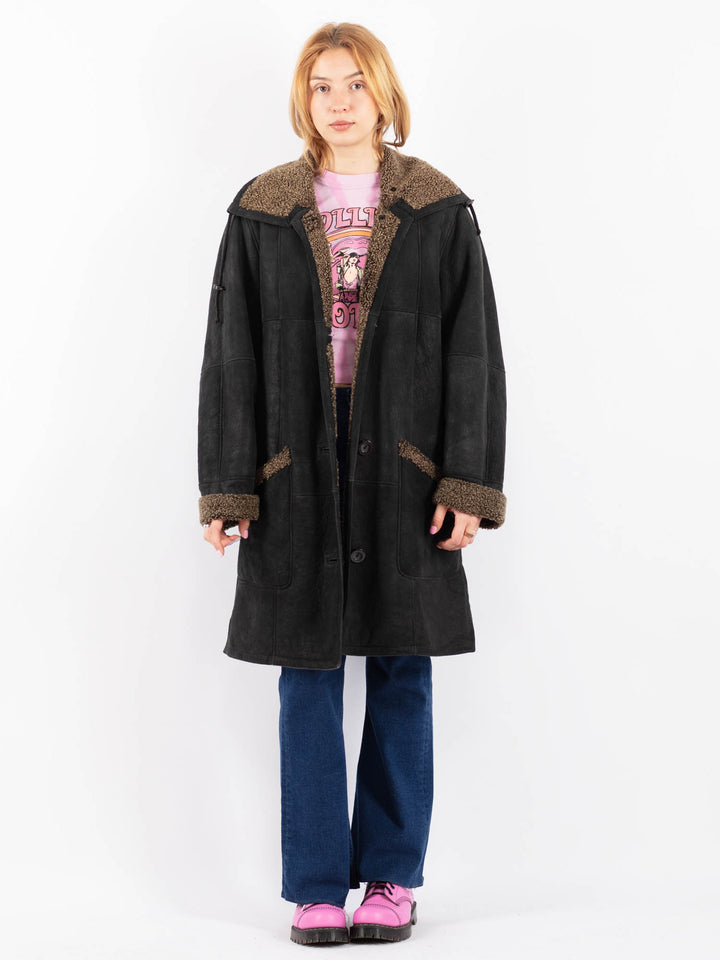 Vintage 90's Women Sheepskin Coat in BlackV9575