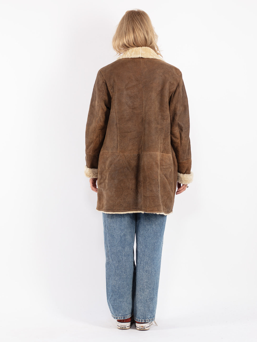 Vintage 90's Women Sheepskin Coat in Brown