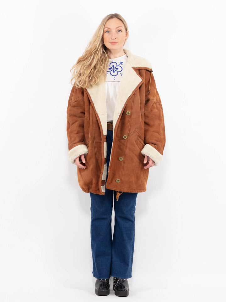 Vintage 90's Women Sheepskin Coat in BrownA1044