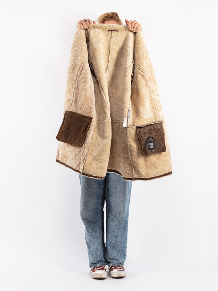 Vintage 90's Women Sheepskin Coat in Brown