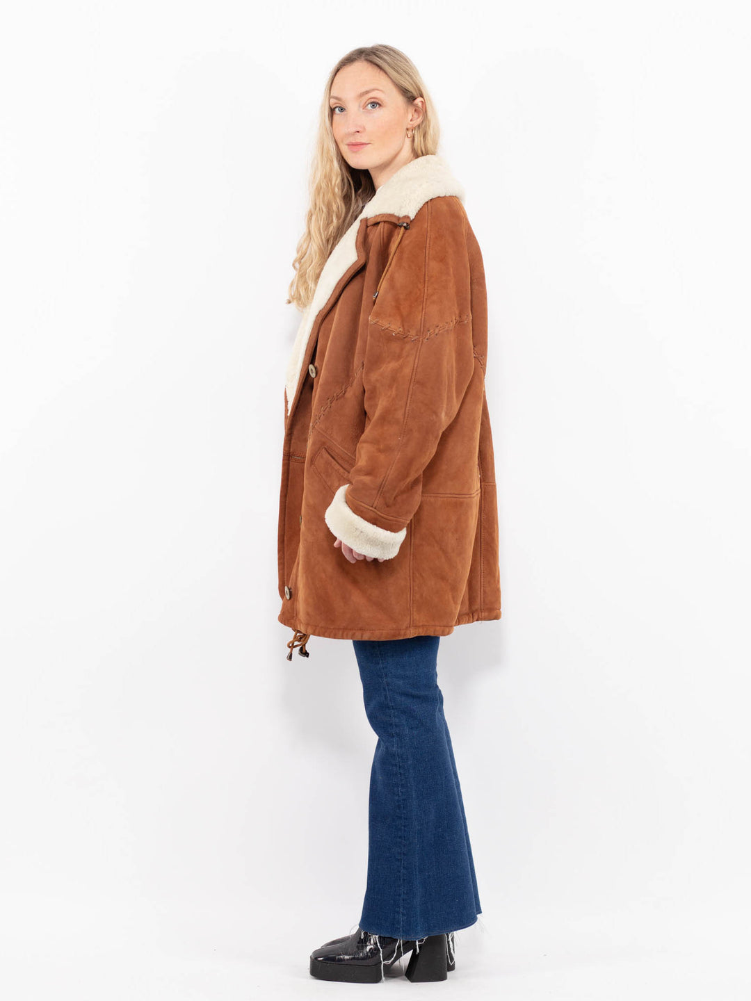 Vintage 90's Women Sheepskin Coat in BrownA1044