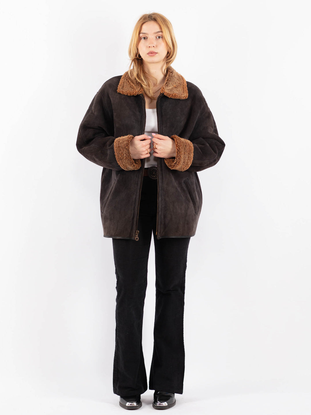 Vintage 90's Women Sheepskin Coat in BlackV9678