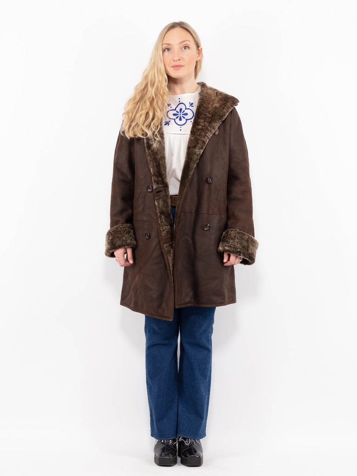 Vintage 90's Women Sheepskin Coat in BrownA1045
