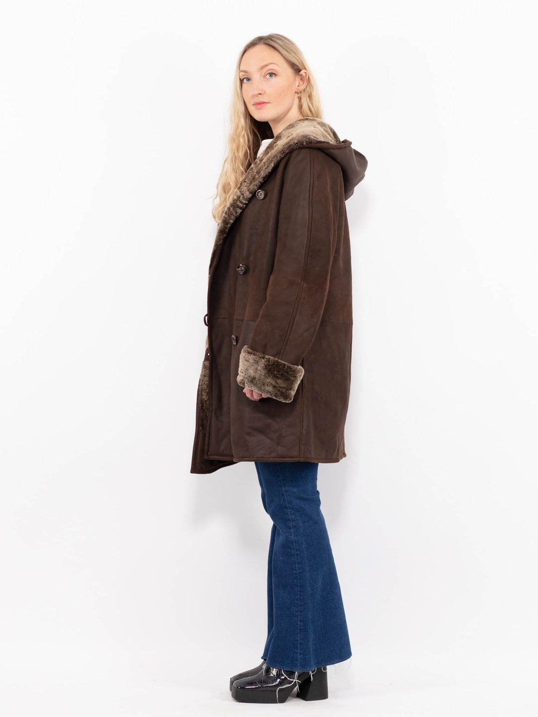 Vintage 90's Women Sheepskin Coat in BrownA1045