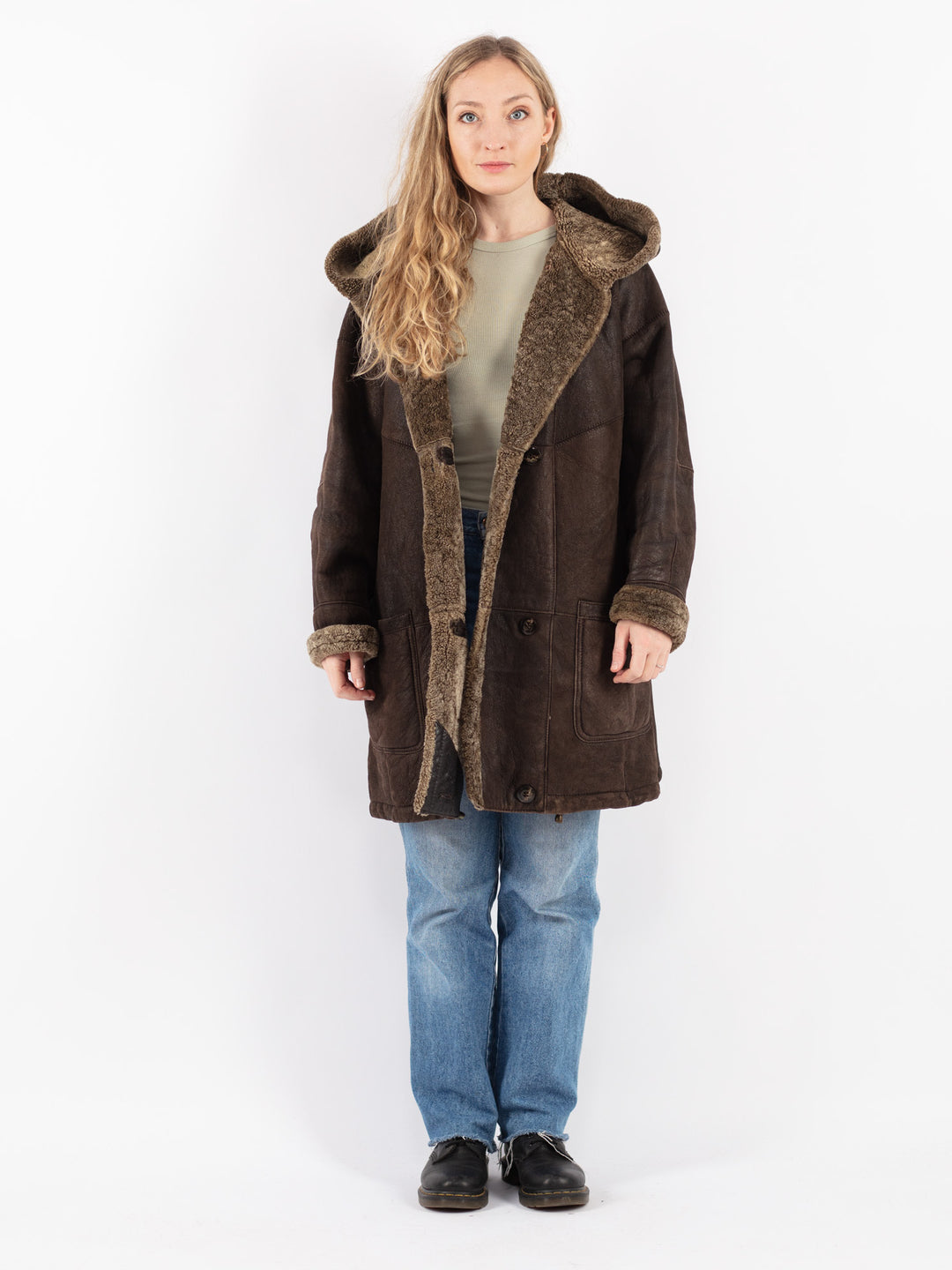 Vintage 90's Women Sheepskin Coat in Brown