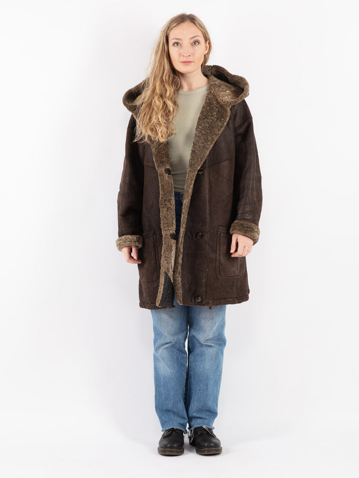 Vintage 90's Women Sheepskin Coat in Brown