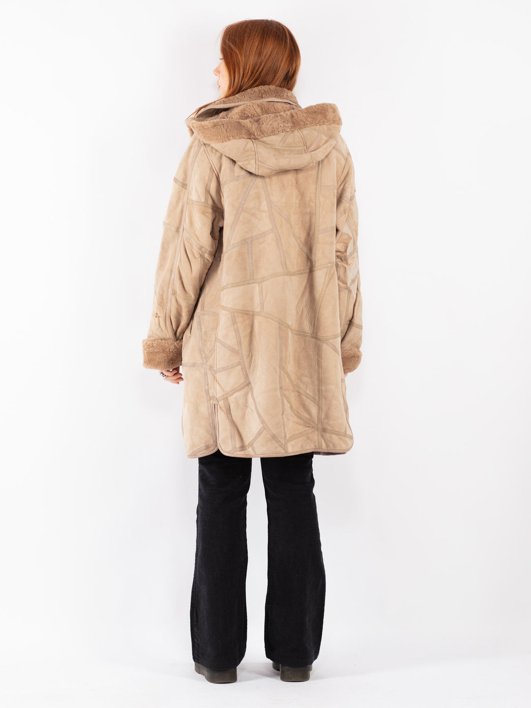 Vintage 90's Women Sheepskin Coat in Beige