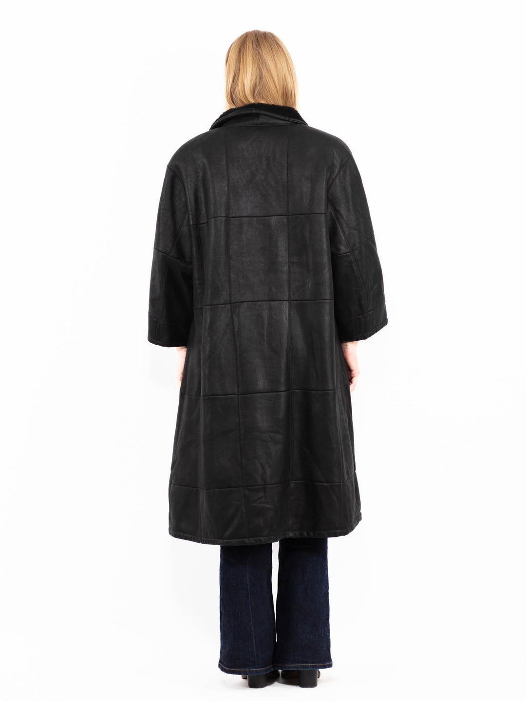 Vintage 90's Women Sheepskin Long Coat in Black