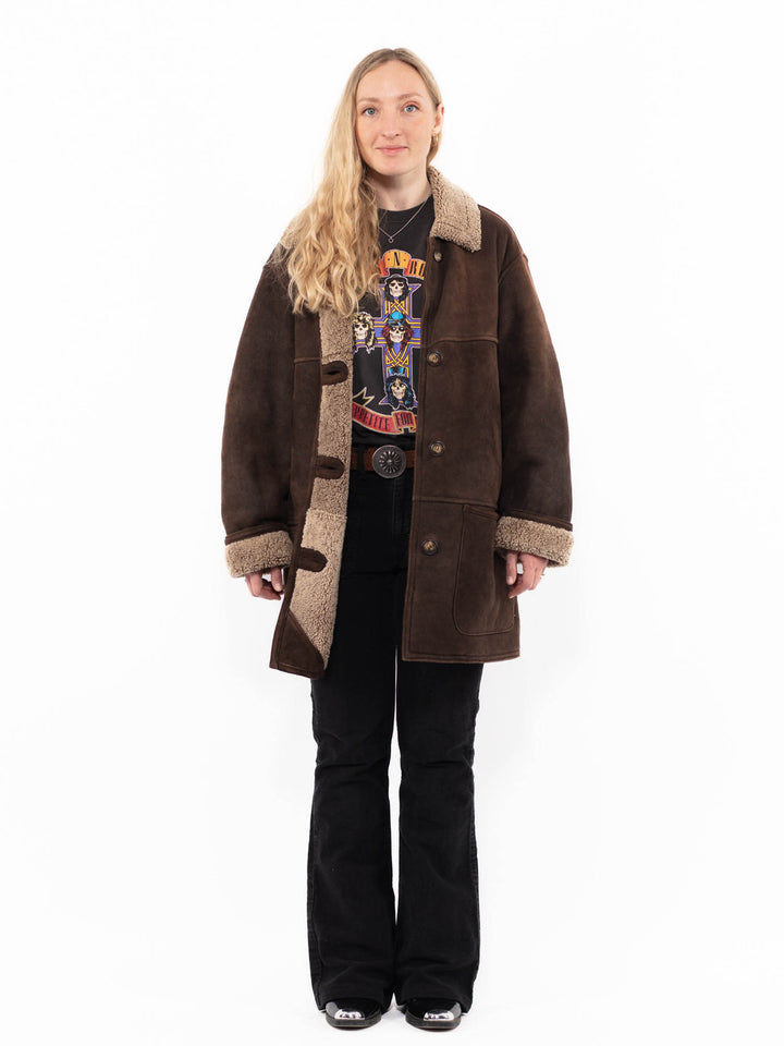 Vintage 90's Women Sheepskin Coat in BrownA0943