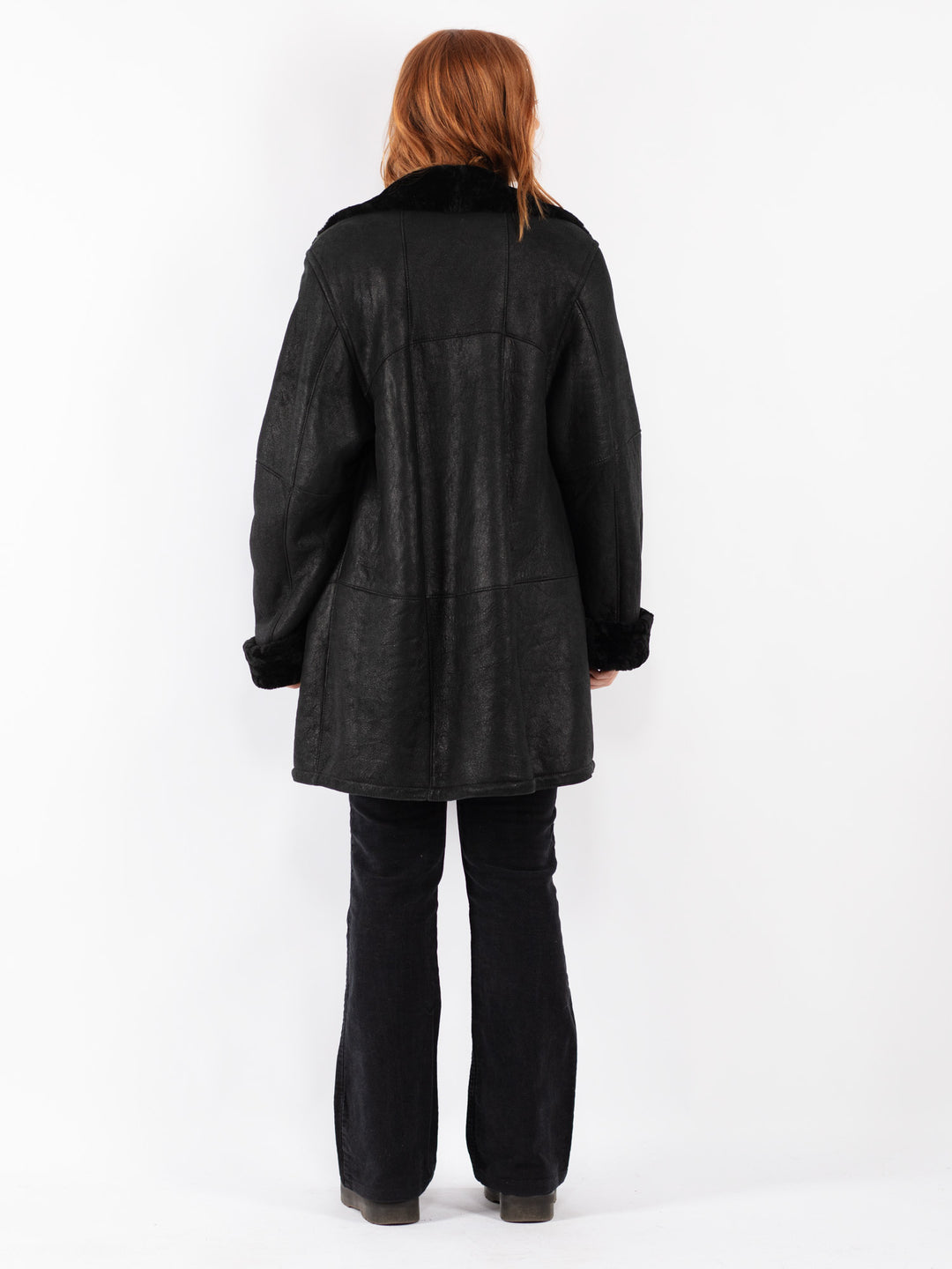 Vintage 90's Women Sheepskin Coat in Black