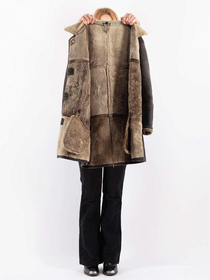 Vintage 90's Women Sheepskin Shearling Coat in BlackV9680