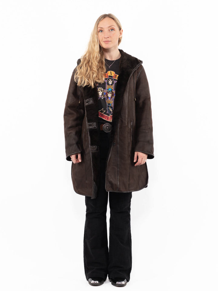 Vintage 90's Women Sheepskin Coat in BrownA0945