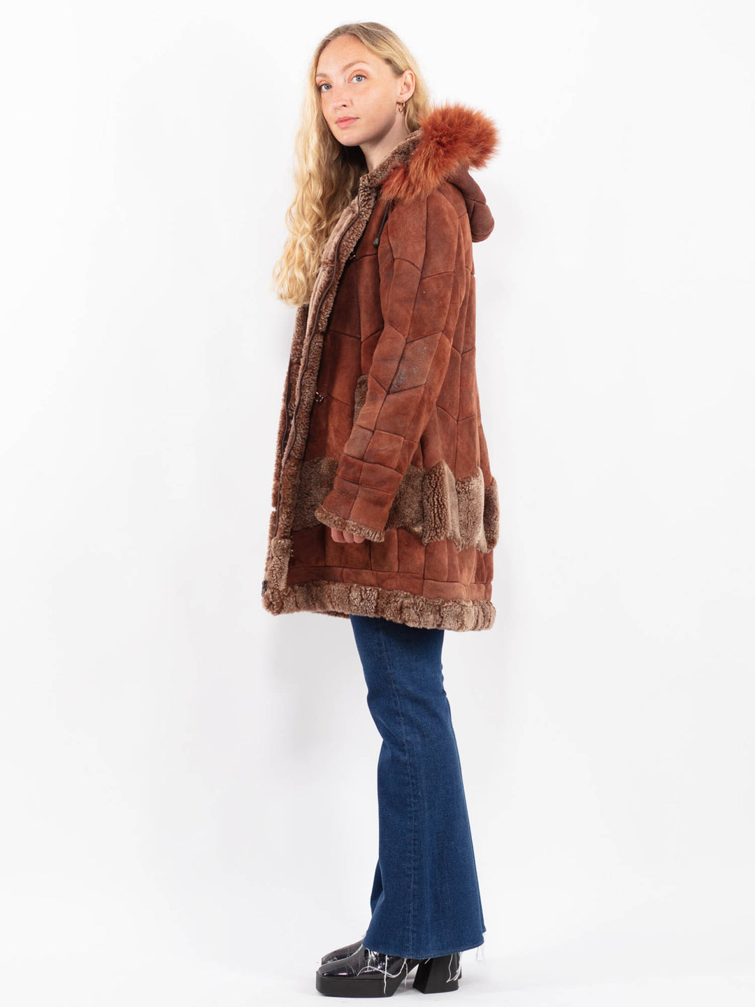 Vintage 90's Women Sheepskin Coat in BrownA0419