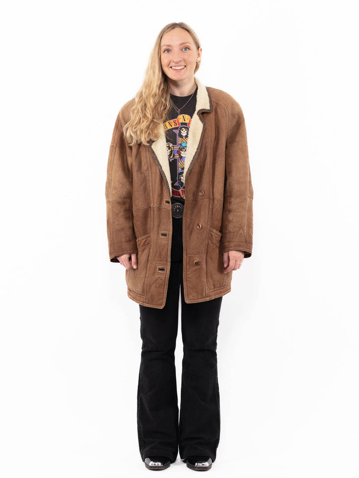 Vintage 90's Women Sheepskin Coat in BrownA0946