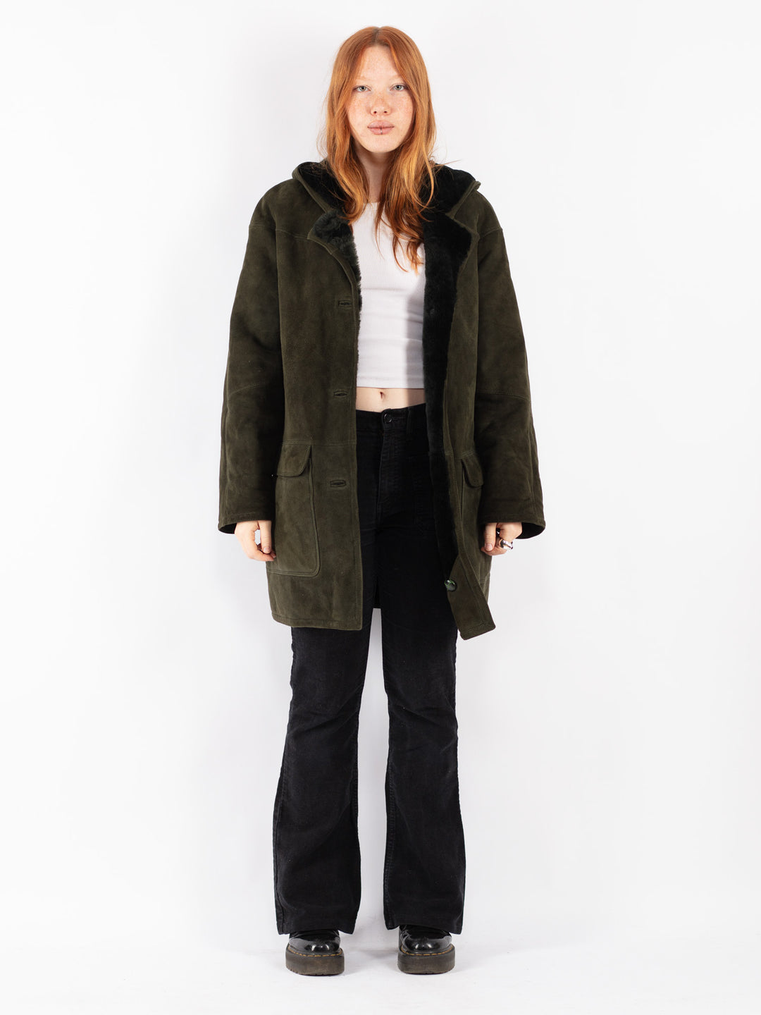 Vintage 90's Women Sheepskin Coat in Green