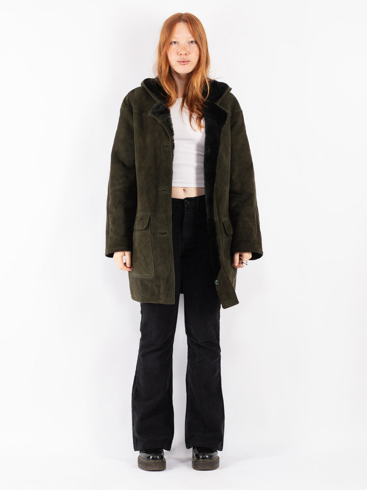 Vintage 90's Women Sheepskin Coat in Green