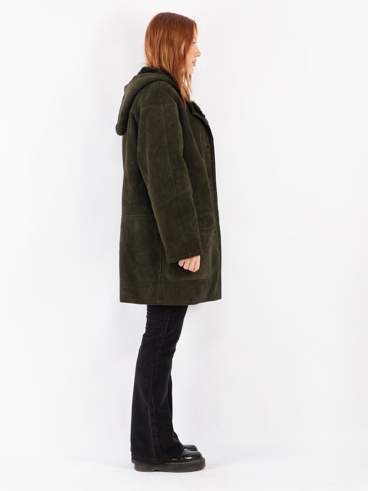Vintage 90's Women Sheepskin Coat in Green