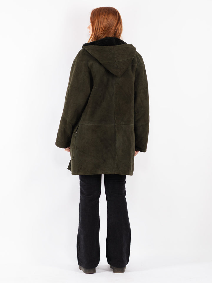 Vintage 90's Women Sheepskin Coat in Green