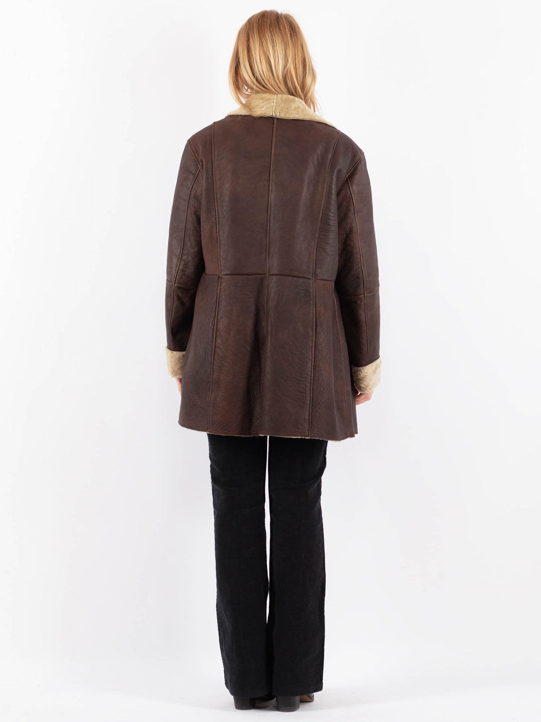 Vintage 90's Women Sheepskin Shearling Coat in BrownV9681
