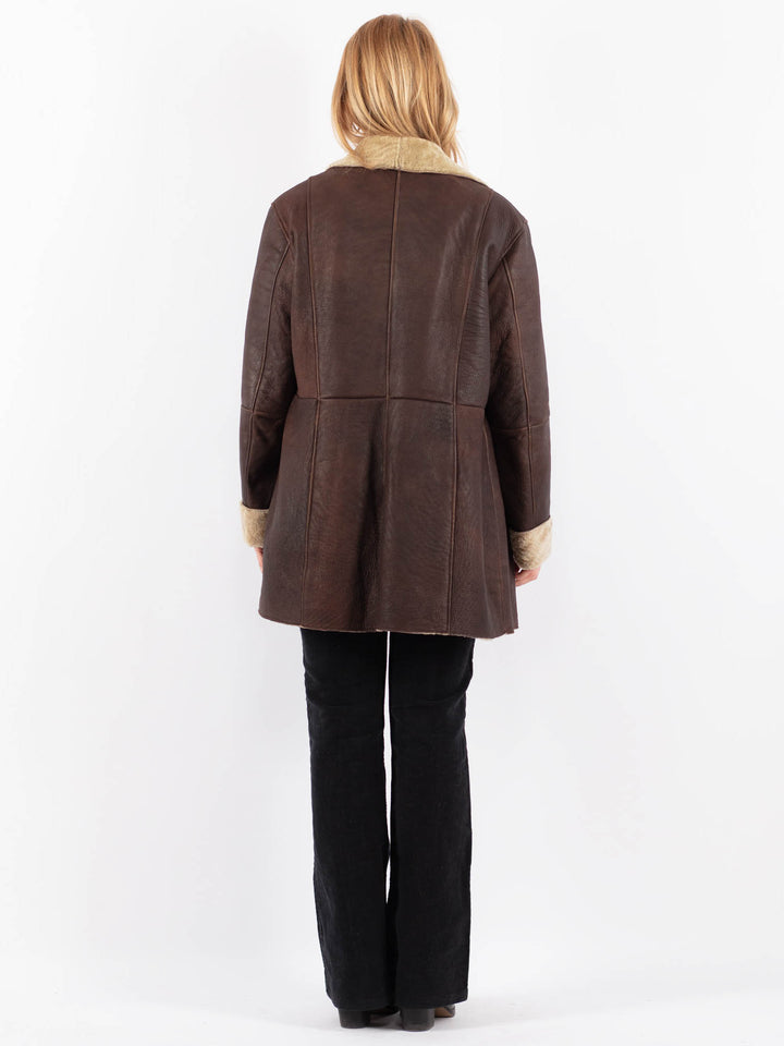 Vintage 90's Women Sheepskin Shearling Coat in BrownV9681