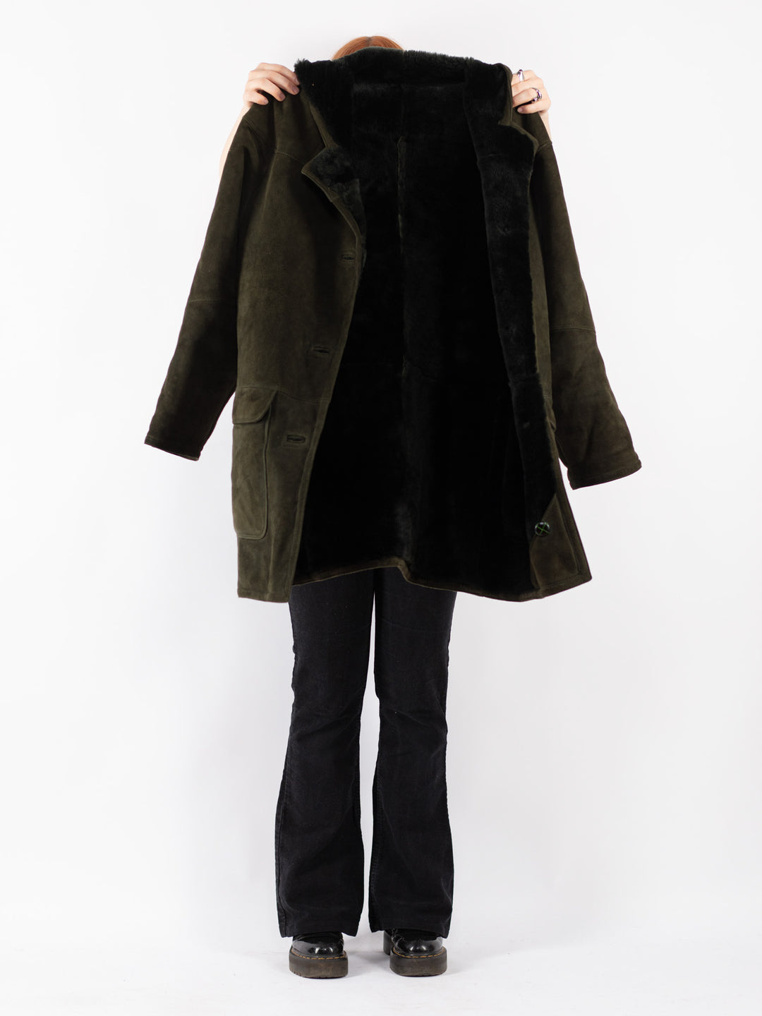 Vintage 90's Women Sheepskin Coat in Green