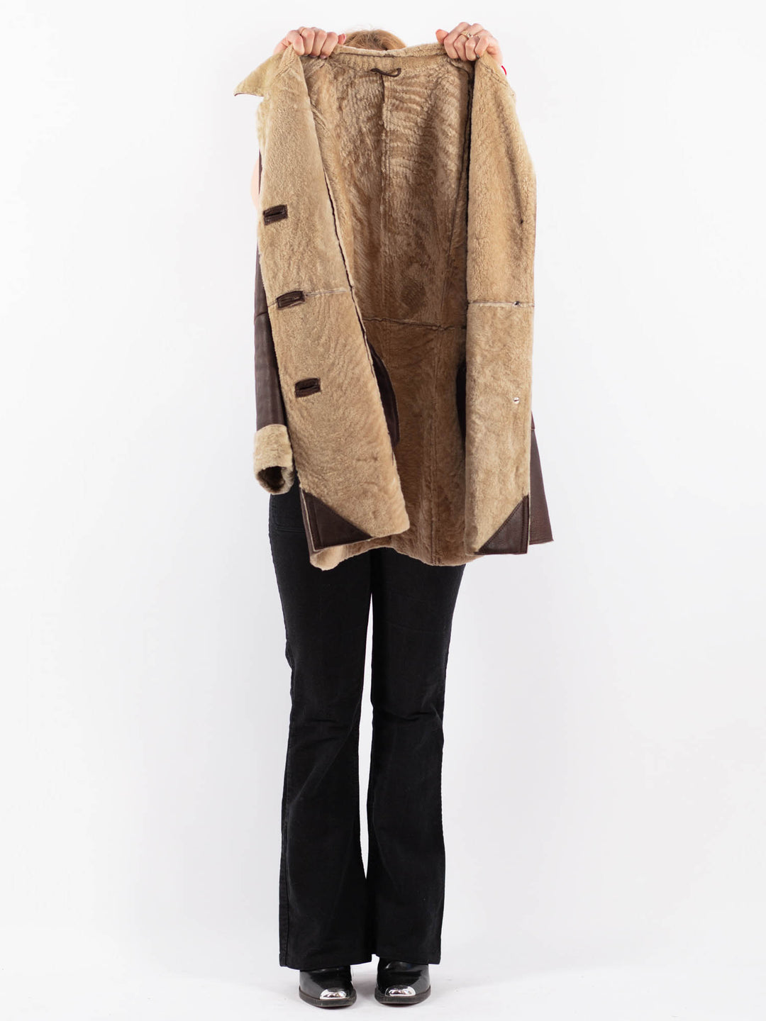 Vintage 90's Women Sheepskin Shearling Coat in BrownV9681