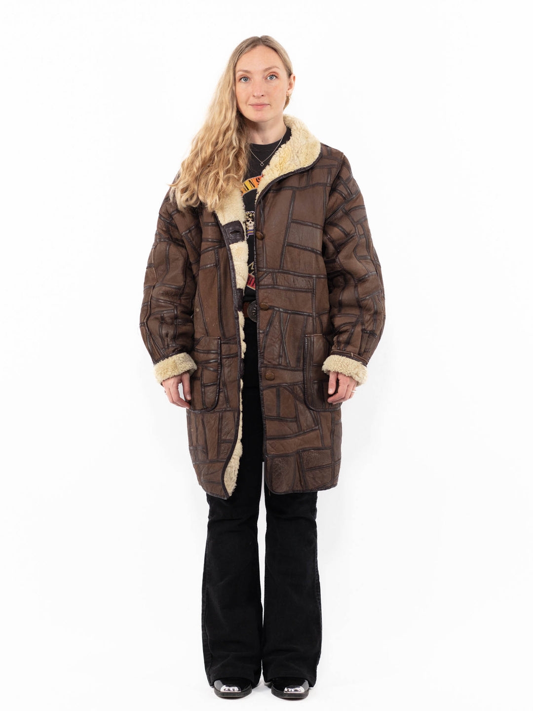 Vintage 90's Women Sheepskin Coat in BrownA0948