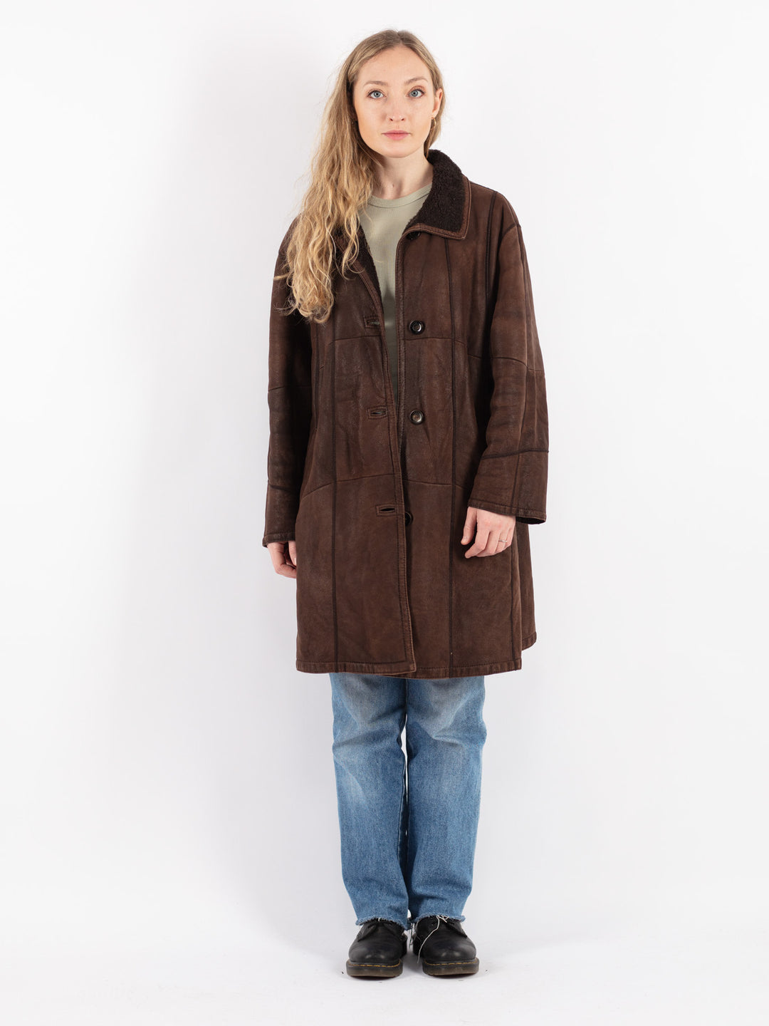 Vintage 90's Women Sheepskin Coat in Brown