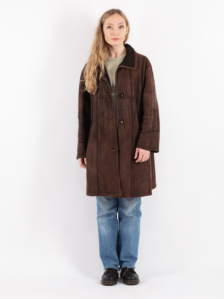 Vintage 90's Women Sheepskin Coat in Brown
