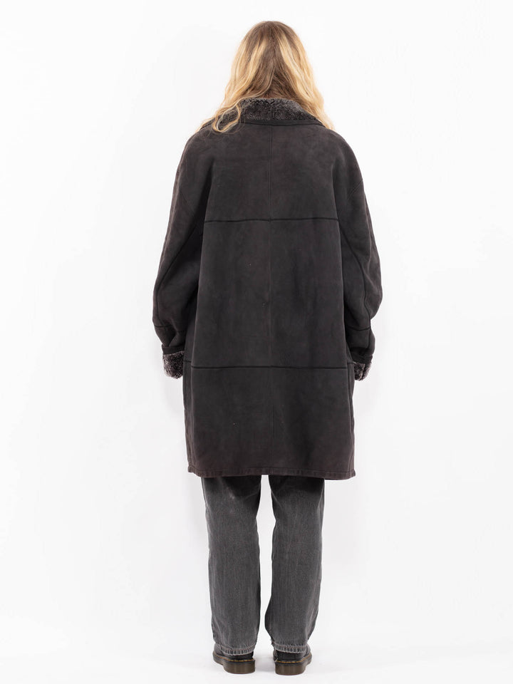 Vintage 90's Women Sheepskin Coat in PurpleA0666