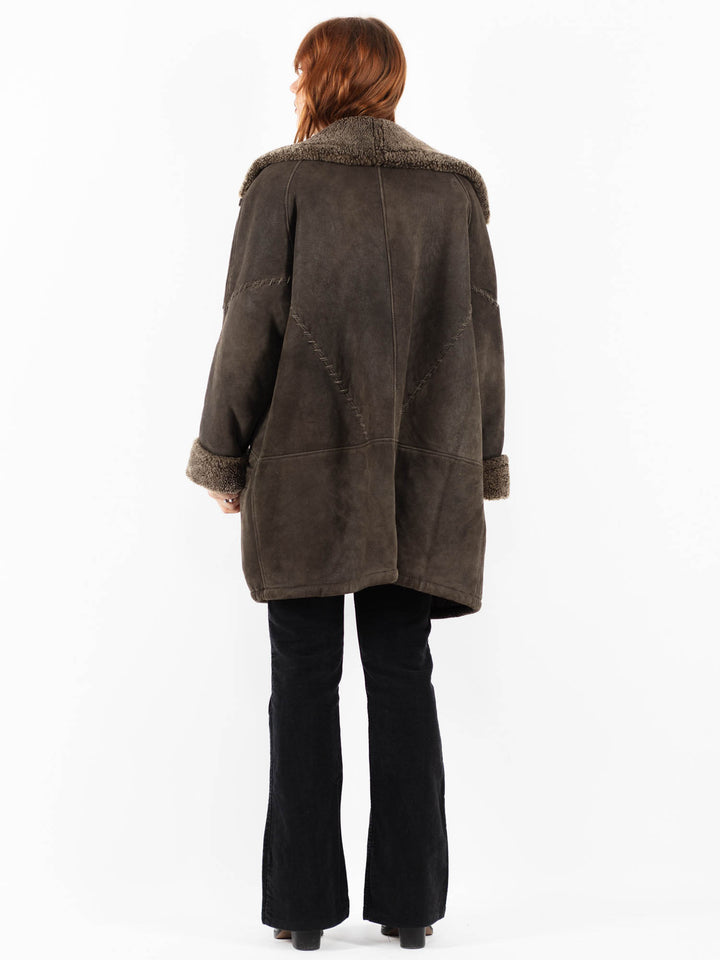 Vintage 90's Women Sheepskin Shearling Coat in GrayV9818