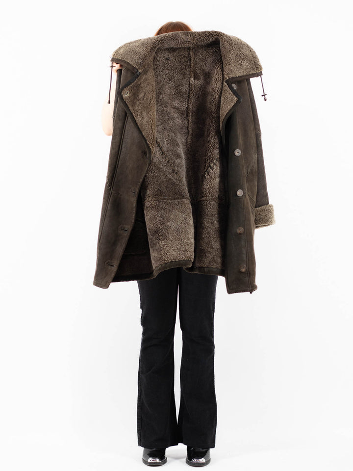 Vintage 90's Women Sheepskin Shearling Coat in GrayV9818