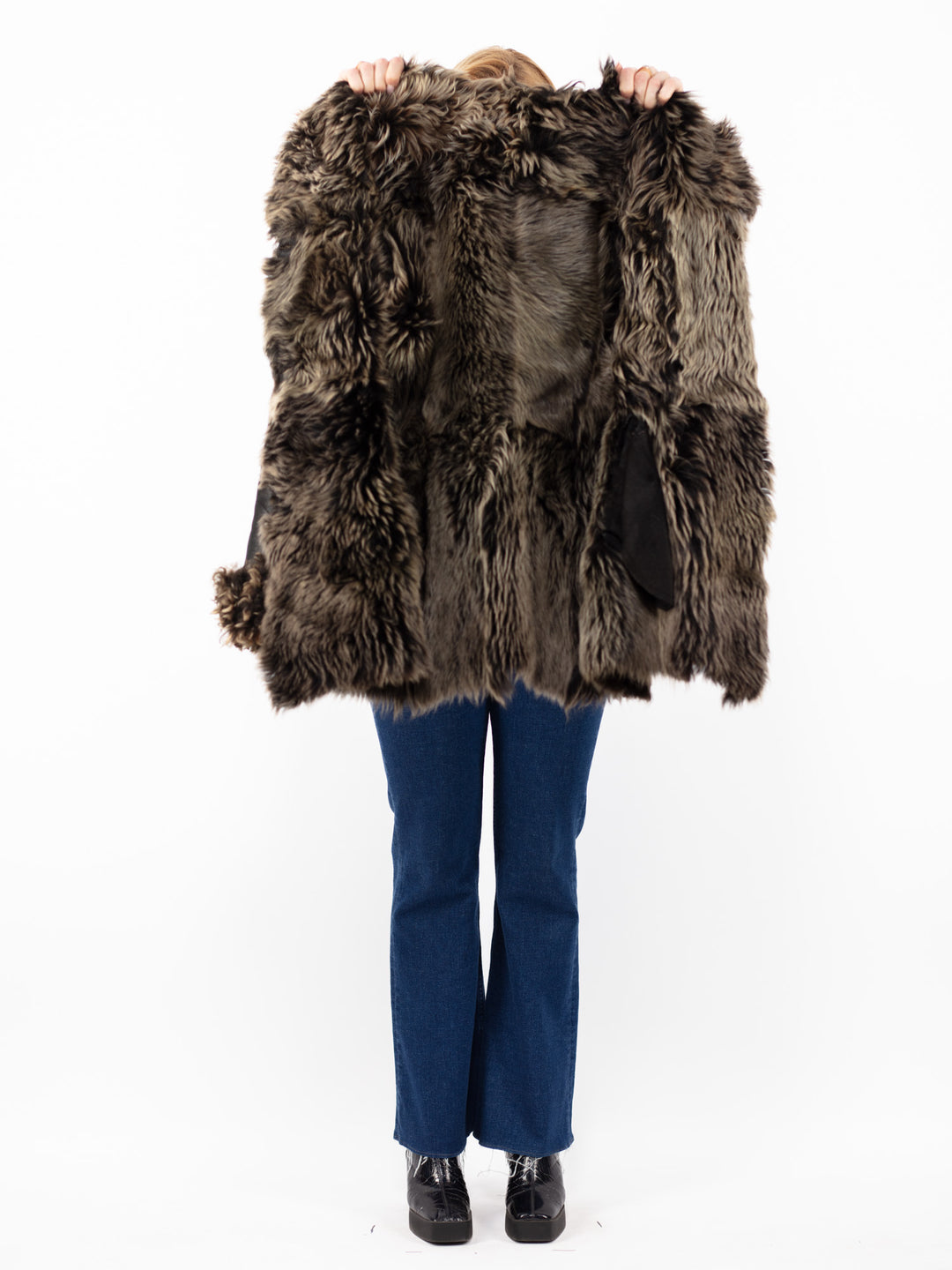 Vintage 90's Hooded Penny Lane Sheepskin Coat in Black