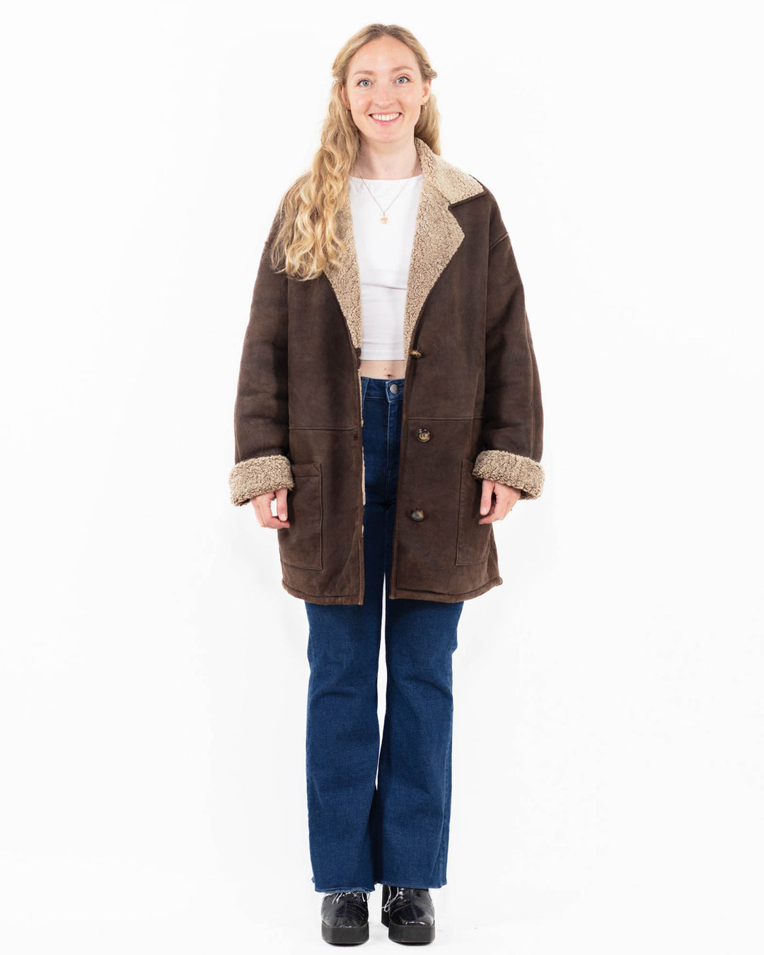 Vintage 90's Women Sheepskin Coat in BrownA0022
