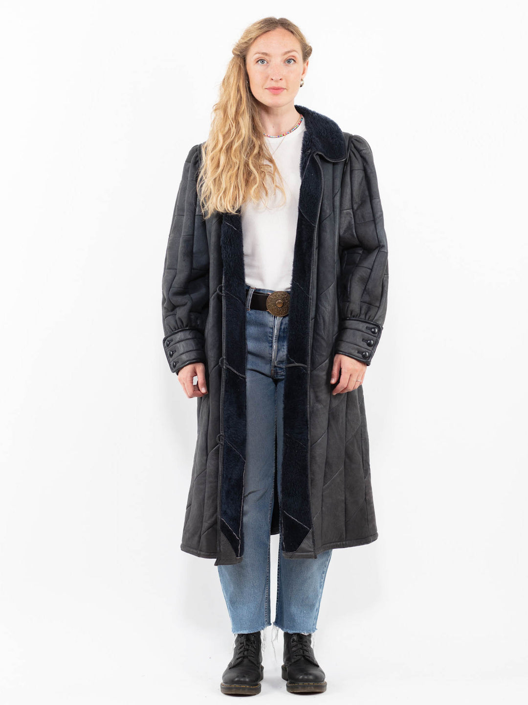 Vintage 90's Women Sheepskin Coat in GrayA0323