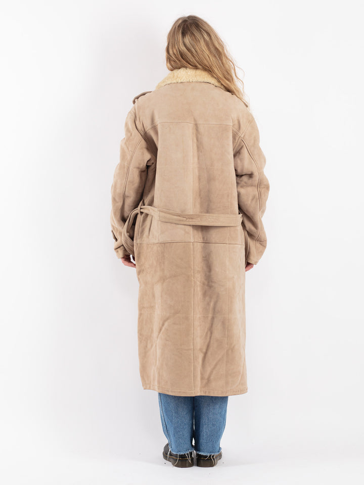 Vintage 90's Women Sheepskin Coat in Beige