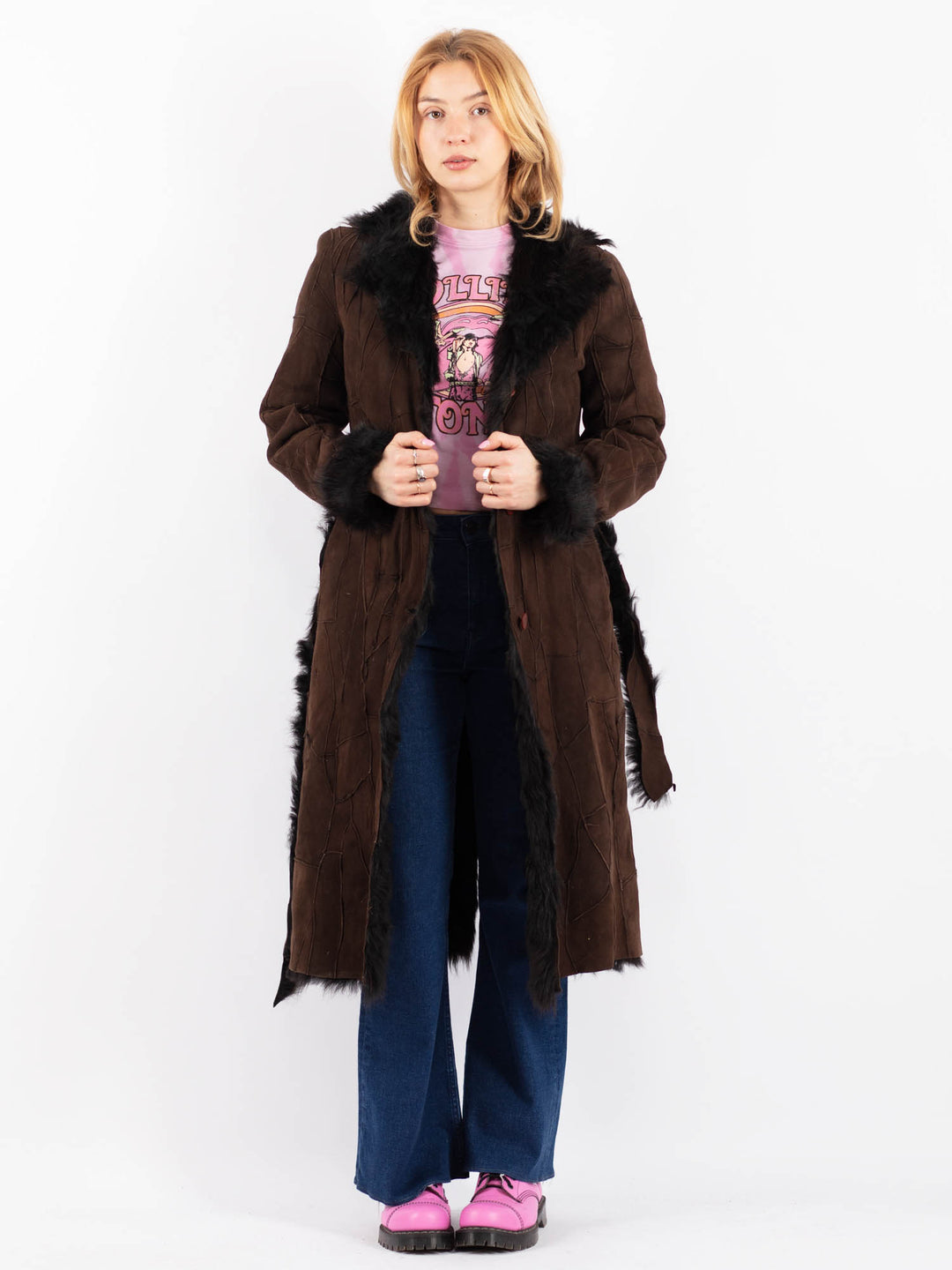 Vintage 90's Women Sheepskin Coat in BrownV9580
