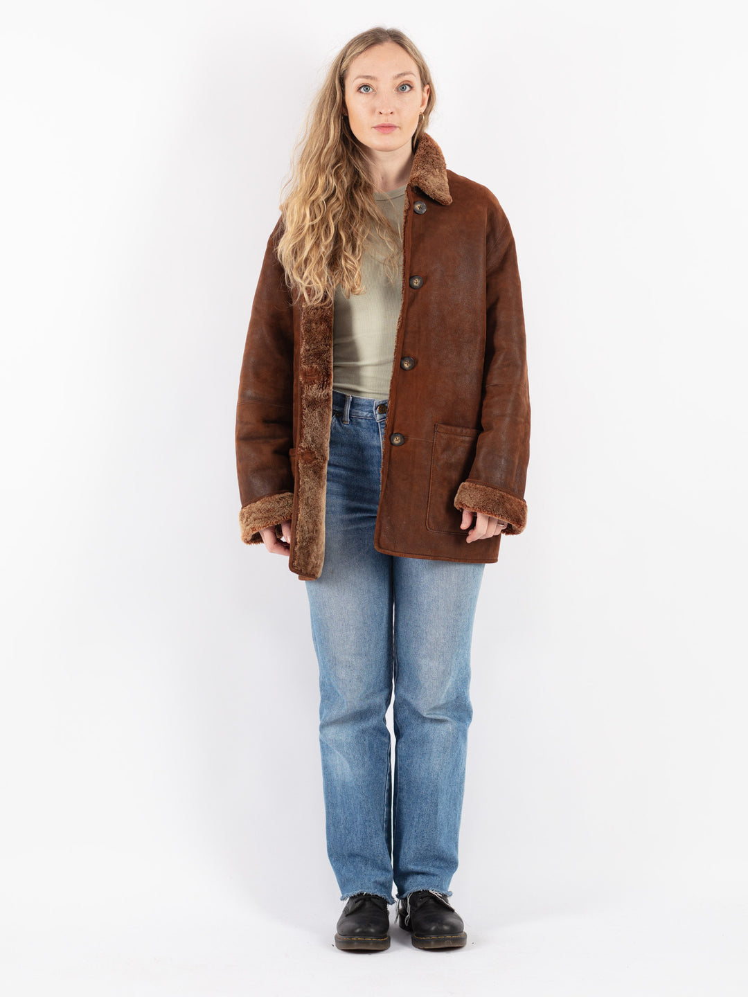 Vintage 90's Women Sheepskin Coat in Brown
