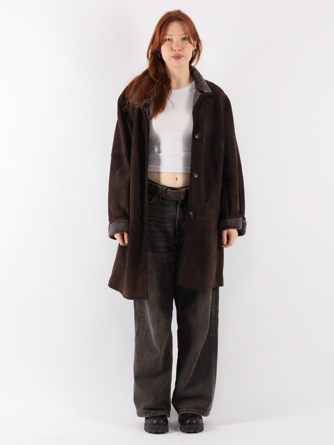 Vintage 90's Women Sheepskin Coat in Brown