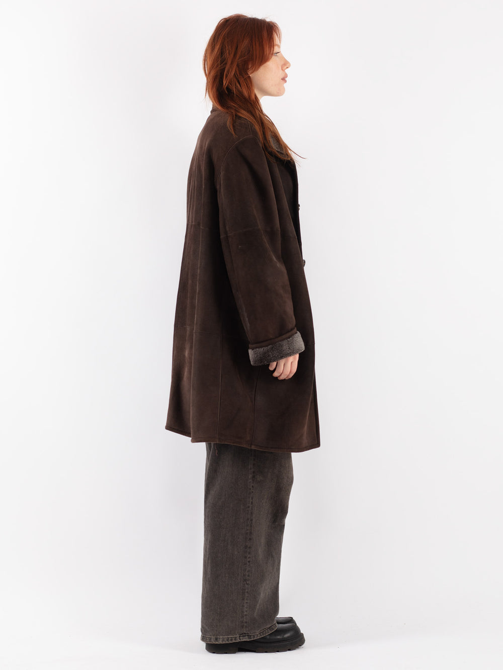 Vintage 90's Women Sheepskin Coat in Brown
