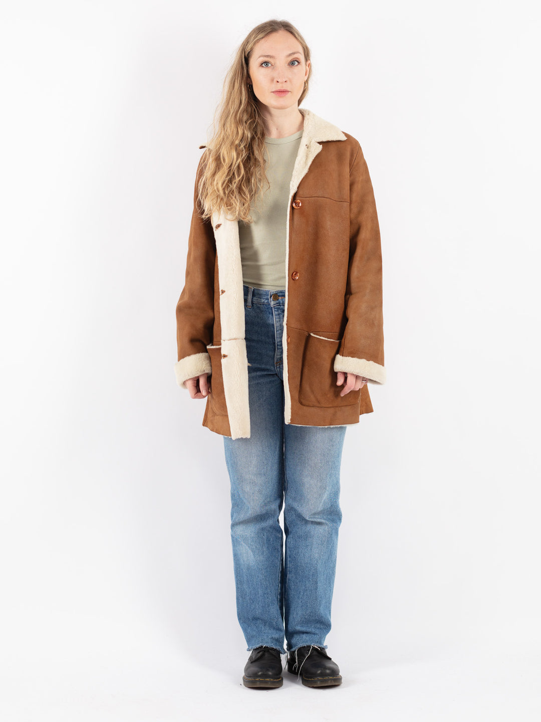 Vintage 90's Women Sheepskin Coat in Brown