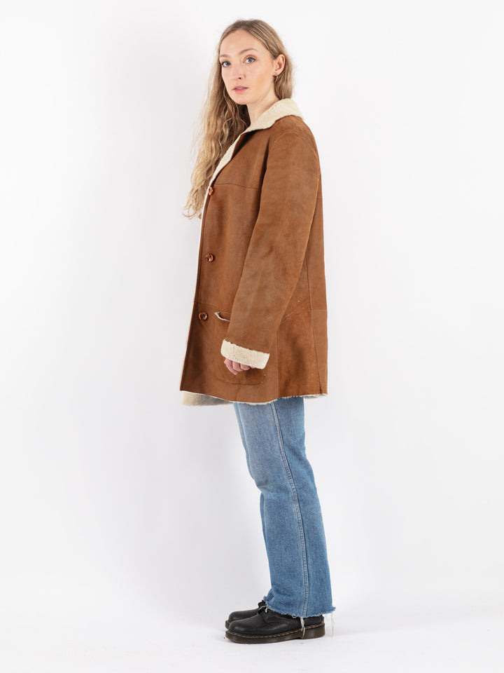 Vintage 90's Women Sheepskin Coat in Brown