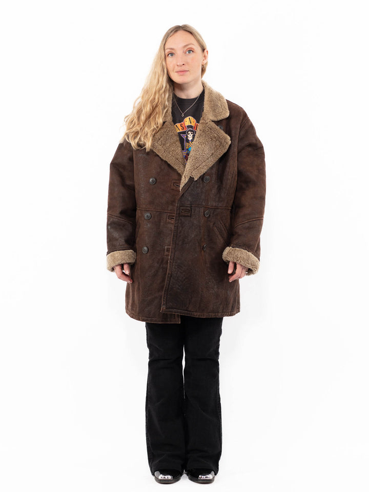Vintage 90's Women Sheepskin Coat in BrownA0953