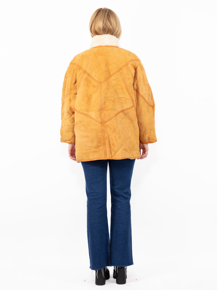 Vintage 80's Women Sheepskin Coat in Brown