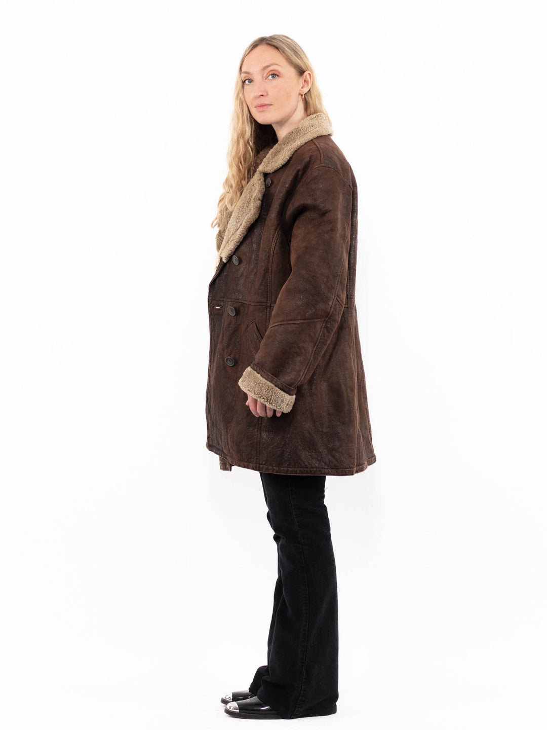 Vintage 90's Women Sheepskin Coat in BrownA0953