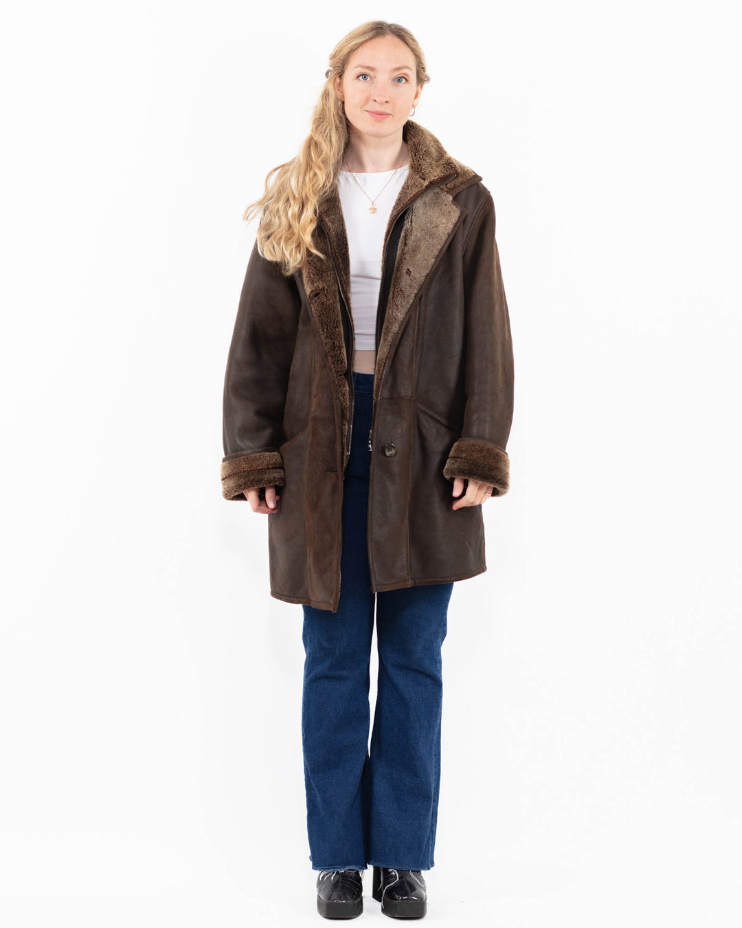 Vintage 90's Women Sheepskin Coat in BrownA0026